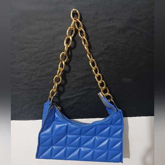 Women electric blue gold chain padded mini bag - Picture 10 of 10